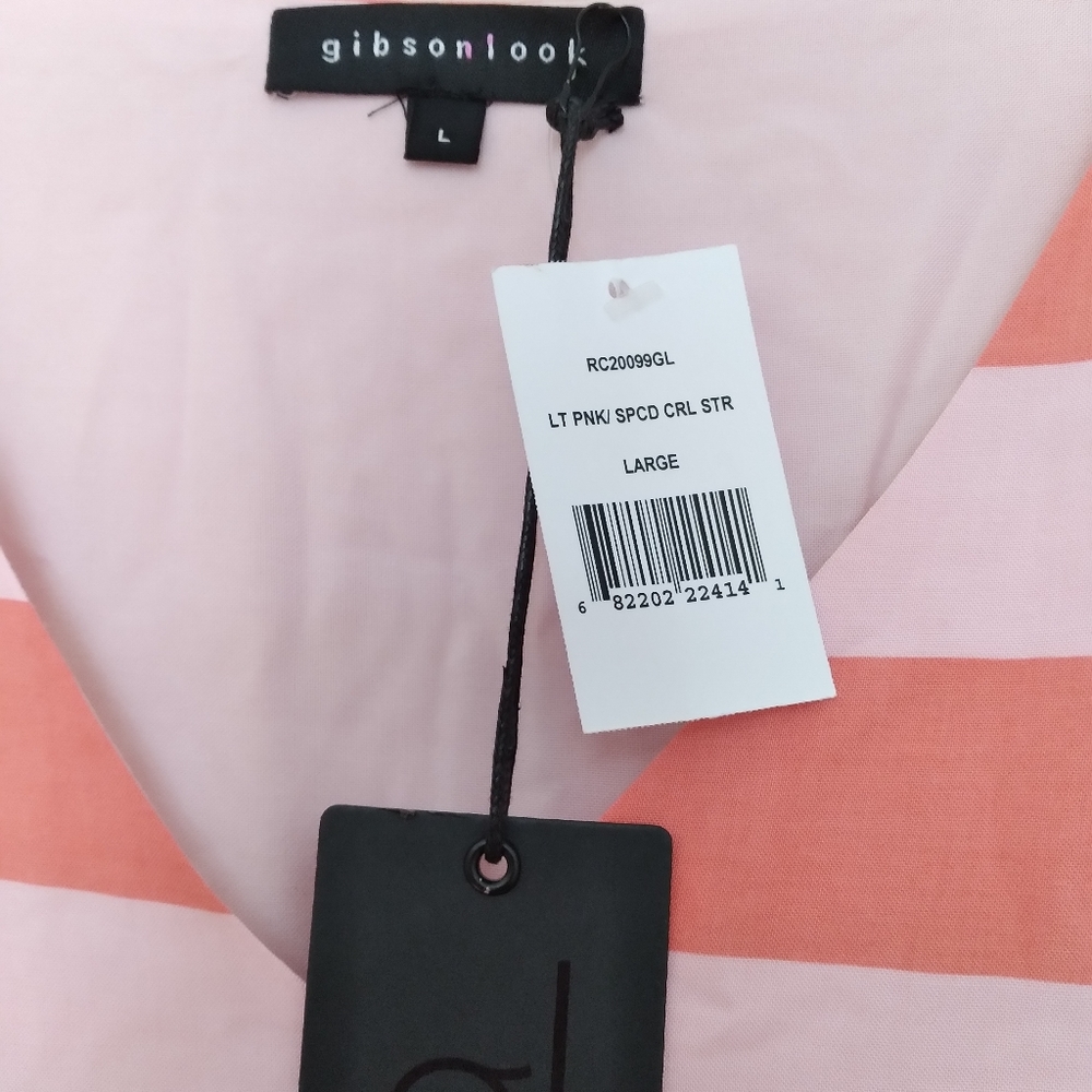 NWT Gibsonlook Womens Blissful Blouson Sleeve Dress Pink Coral Ruffle Hem L - Picture 6 of 11
